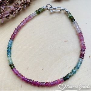 Tourmaline Gems Crystal Sterling Silver Bracelet